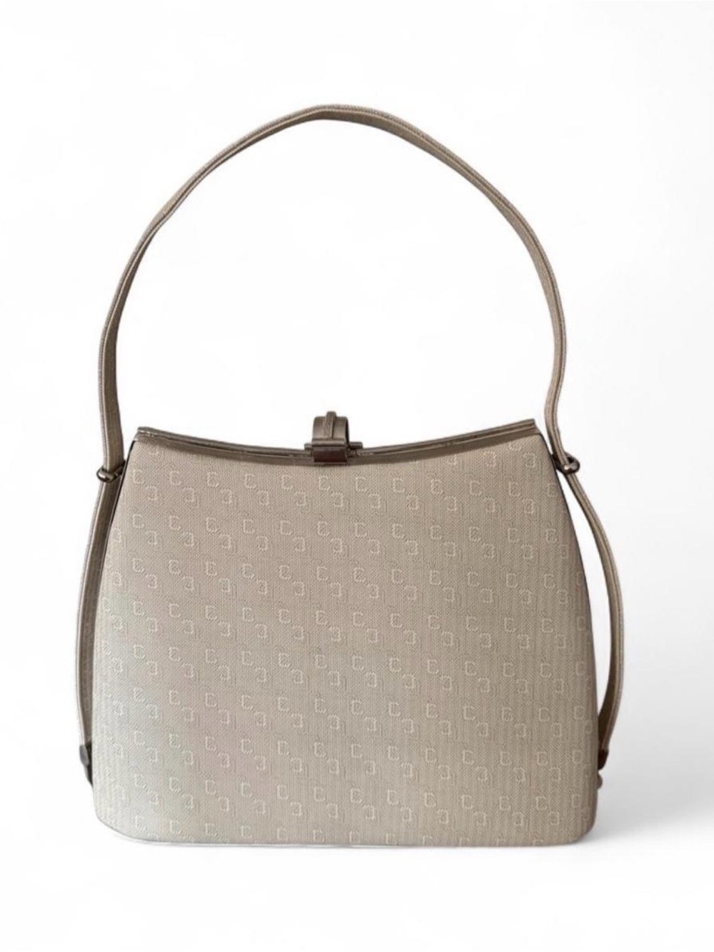 Vintage Retro Cream Convertible Hand-to-Shoulder Bag with Monogram